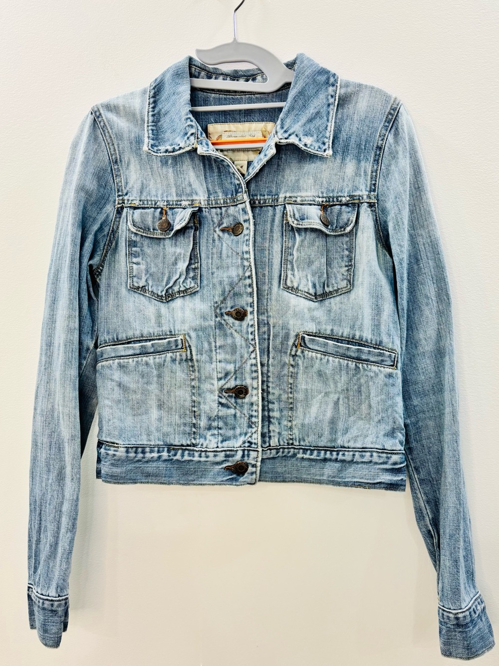 Vintage Abercrombie & Fitch Y2K Light Wash Cropped Denim Jacket 100% Cotton Med